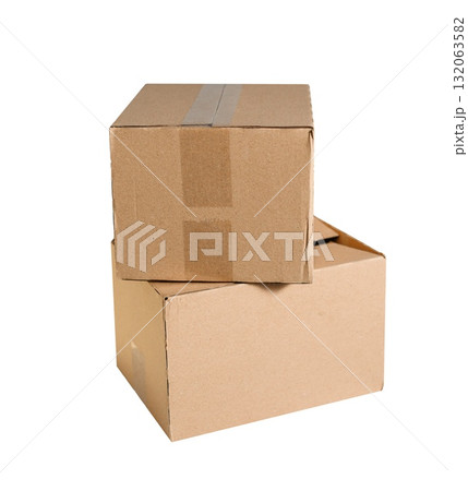 Cardboard mock up box for delivery and shipping service, isolated a transparent background, easy offering compositing Cardboard mock up box for delivery and shipping service, isolated a transparent background, easy offering compositing 132063582