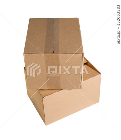 Cardboard mock up box for delivery and shipping service, isolated a transparent offering background, easy compositing Cardboard mock up box for delivery and shipping service, isolated a transparent offering background, easy compositing 132063583