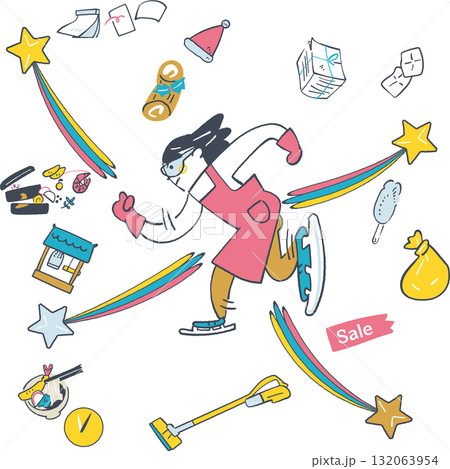 電光石火の年末年始を駆け抜ける主婦 流れ星とともに掃除・買い物・正月準備をこなす女性 電光石火の年末年始を駆け抜ける主婦 流れ星とともに掃除・買い物・正月準備をこなす女性 132063954