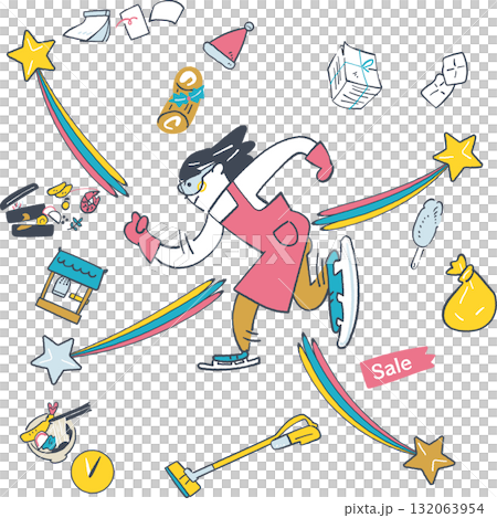 電光石火の年末年始を駆け抜ける主婦 流れ星とともに掃除・買い物・正月準備をこなす女性 電光石火の年末年始を駆け抜ける主婦 流れ星とともに掃除・買い物・正月準備をこなす女性 132063954