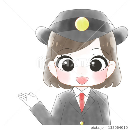 長袖の制服を着た女性駅員のかわいい水彩風イラスト 132064010