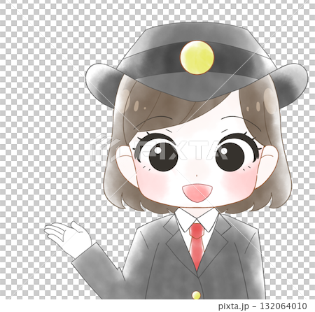長袖の制服を着た女性駅員のかわいい水彩風イラスト 132064010