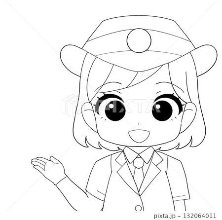 半袖の制服を着た女性駅員のかわいい白黒イラスト 半袖の制服を着た女性駅員のかわいい白黒イラスト 132064011