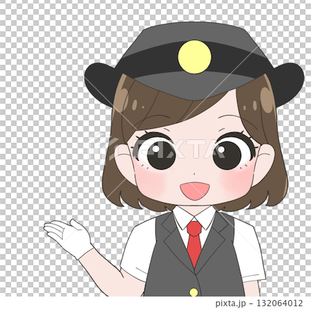 A cute illustration of a female station attendant wearing a short-sleeved uniform 132064012