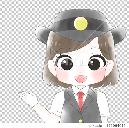 半袖の制服を着た女性駅員のかわいい水彩風イラスト 132064013