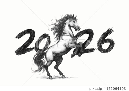 2026 Year of the Horse Chinese New Year ink brush calligraphy poster 2026 Year of the Horse Chinese New Year ink brush calligraphy poster 132064198