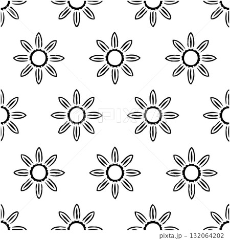 Elegant botanical pattern of symmetrical black flowers on a white background Elegant botanical pattern of symmetrical black flowers on a white background 132064202