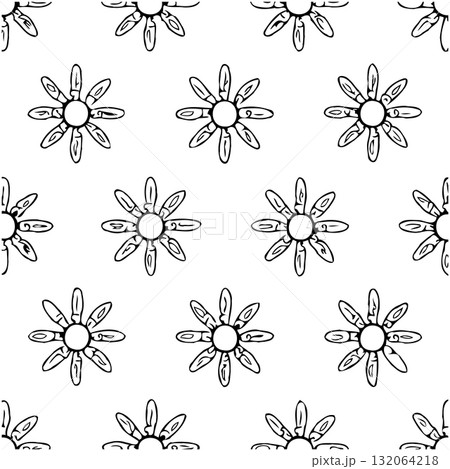 Seamless pattern with hand-drawn floral elements creating a minimalist design 132064218