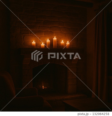 Night Room with Candlelight – Fireplace Glow 132064258