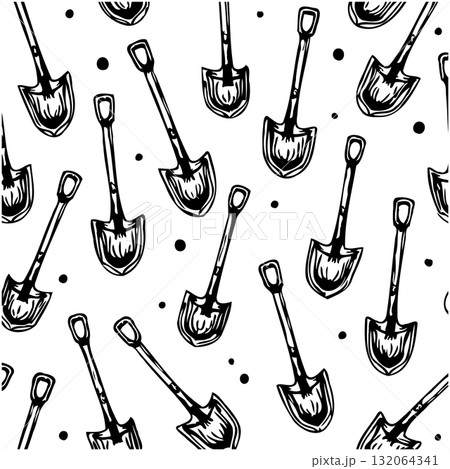 Seamless pattern of shovels on a white background: Gardening tool design concept Seamless pattern of shovels on a white background: Gardening tool design concept 132064341