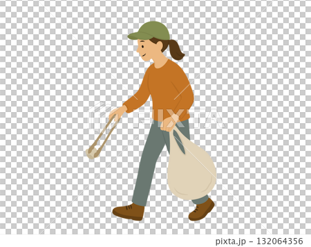 一位婦女撿垃圾的插圖 一位婦女撿垃圾的插圖 132064356