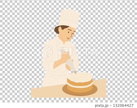 圖:一位身穿廚師服的女廚師正在做蛋糕,糕點廚師 圖:一位身穿廚師服的女廚師正在做蛋糕,糕點廚師 132064427