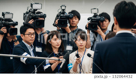 男性を囲む報道陣 男性を囲む報道陣 132064432