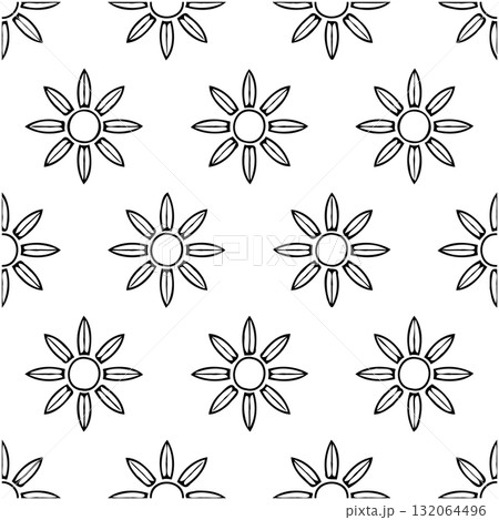 Elegant Seamless Pattern of Geometric Flowers in Black and White Outline Elegant Seamless Pattern of Geometric Flowers in Black and White Outline 132064496