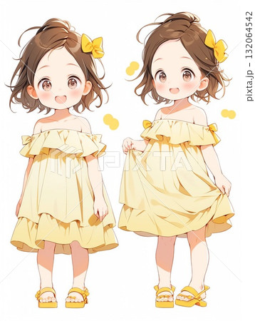 おそろいのワンピースを着た双子の女の子イラスト おそろいのワンピースを着た双子の女の子イラスト 132064542