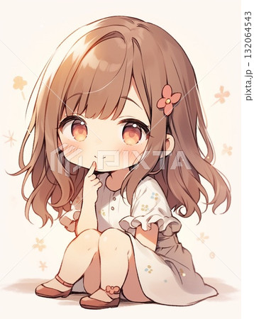 座っている女の子 | ミニキャラ 座っている女の子 | ミニキャラ 132064543