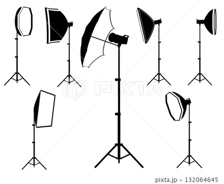 softbox with flash on tripod for a photo studio black silhouette cartoon stock vector illustration 132064645