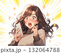 スマホを見てとても驚き赤面している若い女性 132064788