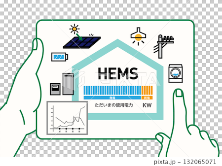 HEMS 智慧住宅 | 具有電力視覺化功能的房屋插圖和向量圖 132065071