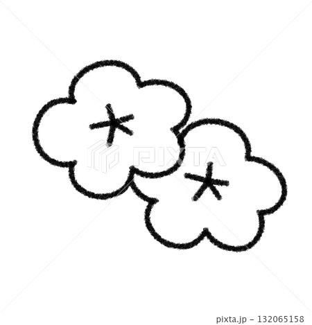 ゆるかわいい梅の花の手描きイラスト素材 (モノクロ) ゆるかわいい梅の花の手描きイラスト素材 (モノクロ) 132065158