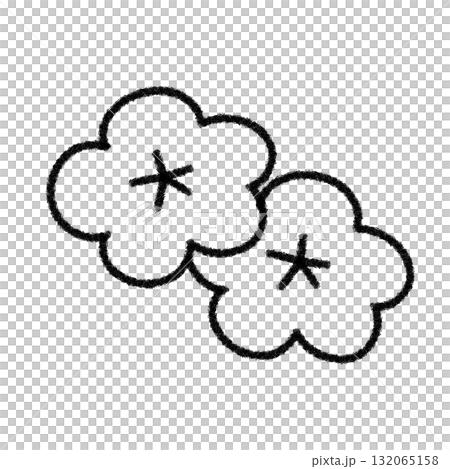 ゆるかわいい梅の花の手描きイラスト素材 (モノクロ) ゆるかわいい梅の花の手描きイラスト素材 (モノクロ) 132065158