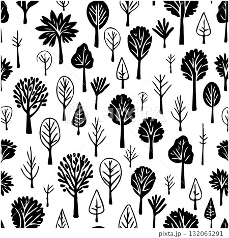 Seamless Daisy Flower Pattern: Minimalist Black and White Floral Design Illustration 132065291