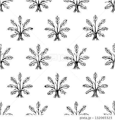 Botanical Black and White Illustration of Assorted Plants and Floral Elements Botanical Black and White Illustration of Assorted Plants and Floral Elements 132065323