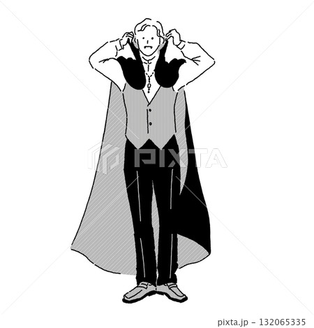 吸血鬼の仮装をする男性の線画イラスト 吸血鬼の仮装をする男性の線画イラスト 132065335