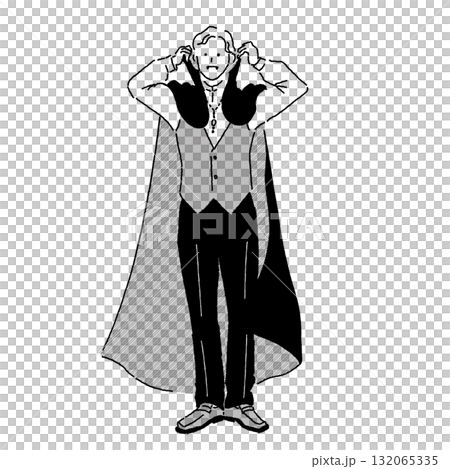 一名男子扮成吸血鬼的線條畫插圖 一名男子扮成吸血鬼的線條畫插圖 132065335