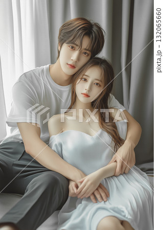 若い女性を後ろからやさしく抱きしめるイケメン男性 若い女性を後ろからやさしく抱きしめるイケメン男性 132065660