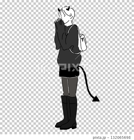 一個女孩打扮成小惡魔的插圖 132065698