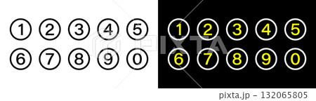 Number 0 to 9 Set. 0 to 9 Numbers icon for Education with White Outline and Yellow Numbers. 132065805