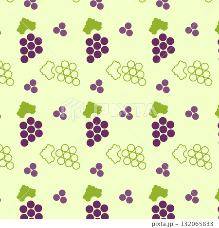 This pattern showcases a playful arrangement of line icons depicting grapes, creating a lively visual effect. The design features various clusters and individual grapes on a soft green background. This pattern showcases a playful arrangement of line icons depicting grapes, creating a lively visual effect. The design features various clusters and individual grapes on a soft green background. 132065833