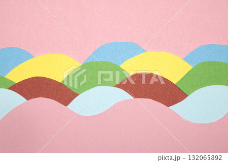 Simple Paper Card Primary Colour Wave Flowing Wavy Geometric Shapes in Multicolour Rainbow Calm Background 132065892