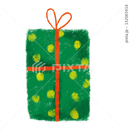 リボンのプレゼントのイラスト　クレヨンタッチ　水玉 132065918