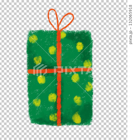 リボンのプレゼントのイラスト　クレヨンタッチ　水玉 132065918