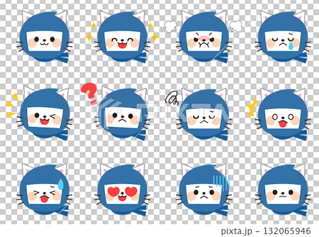 Cat ninja facial expression set 132065946