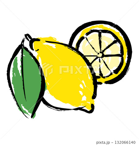 筆タッチのレモンの輪切りのレモンのイラスト 筆タッチのレモンの輪切りのレモンのイラスト 132066140