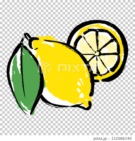 筆タッチのレモンの輪切りのレモンのイラスト 筆タッチのレモンの輪切りのレモンのイラスト 132066140