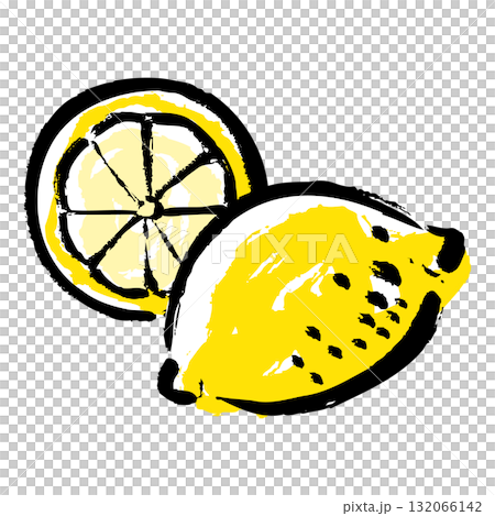 筆タッチのレモンとスライスされたレモンのイメージイラスト 筆タッチのレモンとスライスされたレモンのイメージイラスト 132066142