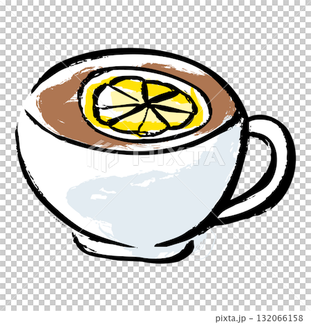 レモンが浮かんだ紅茶の手描きイラスト 132066158