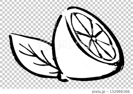 半分にカットされたレモンと葉のイラスト 半分にカットされたレモンと葉のイラスト 132066166