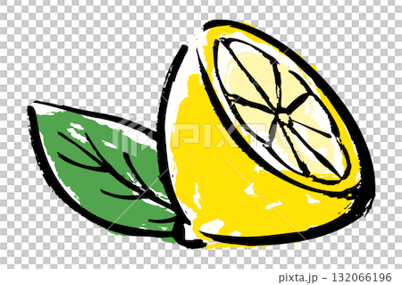 檸檬切成兩半並留下葉子的插圖 132066196