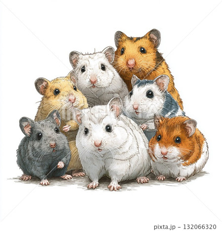 かわいいたくさんのハムスターイラスト 132066320