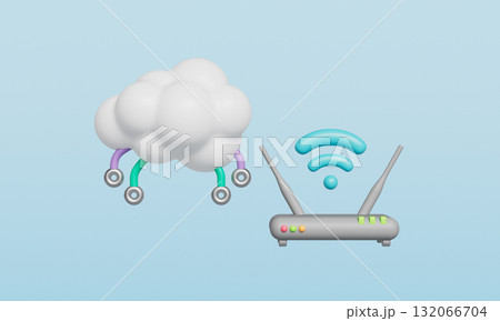 Data Cloud Connectivity and Wireless Network Router. 3D Rendering. 132066704