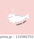 Adorable White Whale, Beluga and Heart Art Print for Nursery Decor. 132066750