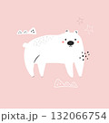 Adorable Hand-Drawn Bear and Stars Print for Kids' Decor. Cute Polar Bear Illustration. 132066754