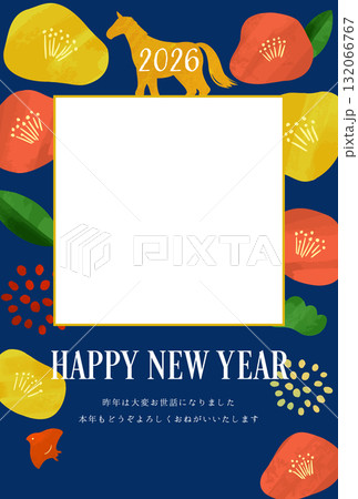 2026年午年年賀状　椿デザイン 132066767