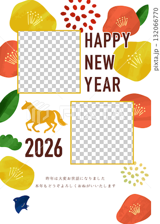 2026 Year of the Horse New Year's Card - Camellia Design 132066770