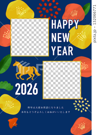 2026 Year of the Horse New Year's Card - Camellia Design 132066771